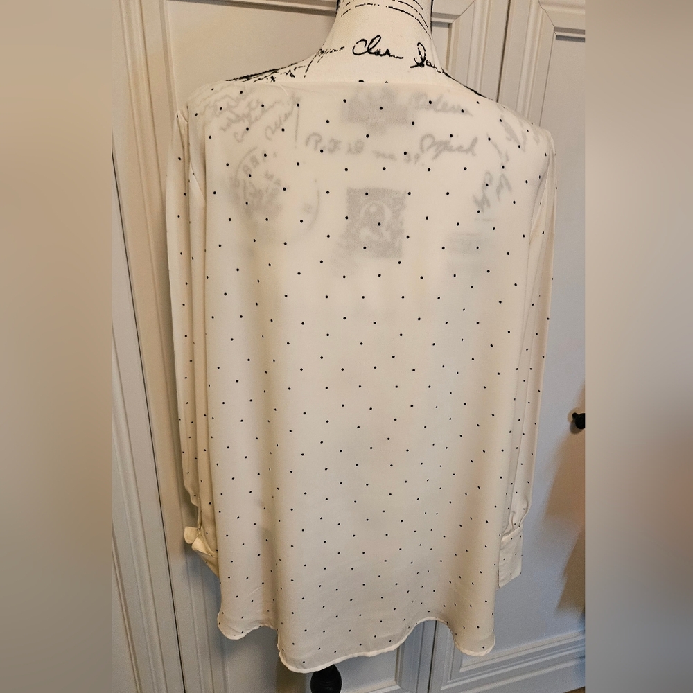 LOFT Cream and Black Square Neck Long Sleeve Blouse - Picture 2 of 6